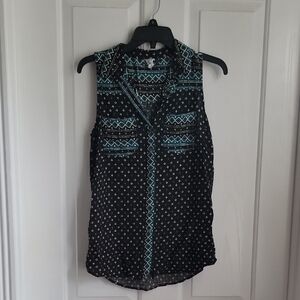 Anthropologie Black and Blue Geometric Blouse Akemi + Kin Small S